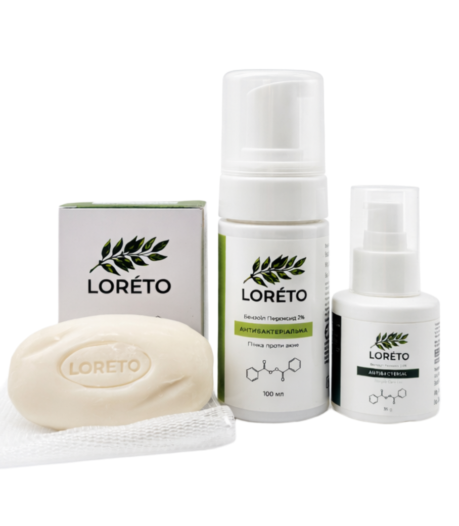 LORÉTO — лінійка продуктів: антибактеріальне мило, гель та пінка для вмивання